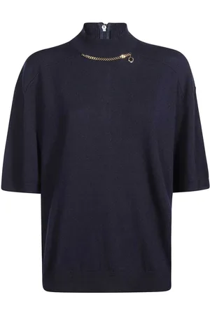 Stella McCartney Strik, Dame, Blå, S, Uld, Ribstrikket uld turtleneck sweater med applikation