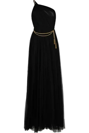 Elisabetta Franchi Kjole, Dame, Sort, XS, Uld, One-Shoulder Tulle Maxikjole