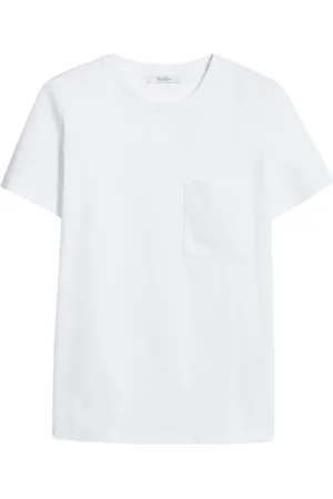 Max Mara Top, Dame, Hvid, M, Bomuld, Klassisk bomulds T-shirt med monogramlomme
