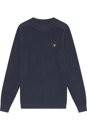 Lyle & Scott Strik, Herre, Blå, 2XL, Bomuld, Ribstrikket Jumper med Mock Neck