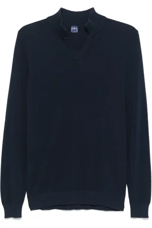 FEDELI Strik, Herre, Blå, L, Bomuld, Bomulds sweater Made in Italy