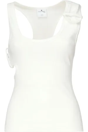 Courrèges Top, Dame, Hvid, XS, Uld, Rib Tanktop med Knapdetaljer på Skulderen