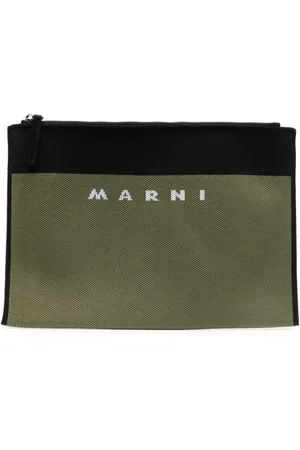 Marni Taske, Dame, Grøn, ONE SIZE, Polyester, Logo-broderet clutch taske med lynlås