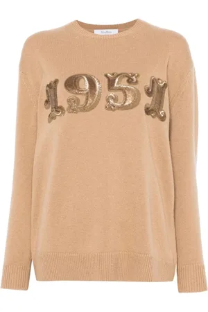 Max Mara Strik, Dame, Brun, S, Uld, Camel Brun Uld-Cashmere Sweater med Sequin Detaljer
