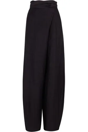 Cortana Bukser, Dame, Sort, 2XL, Højtaljede bukser i hør og silke