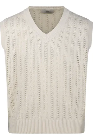 DUNST Strik, Herre, , XL, Uld, Ivory Crochet Knitvest