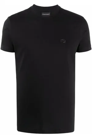 Emporio Armani Top, Herre, Sort, L, Bomuld, Logo Patch Crewneck T-shirt