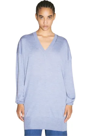 Marni Strik, Dame, Blå, S, Uld, V-Neck Uld Silke Sweater