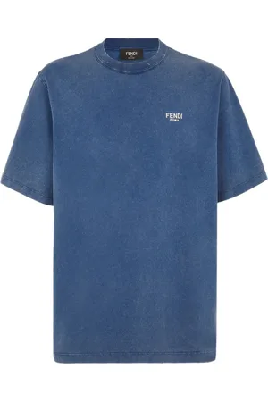 Fendi Top, Herre, Blå, M, Bomuld, Blå bomulds T-shirt med metalbogstaver