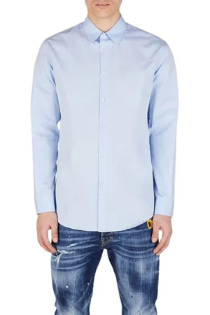 Dsquared2 Skjorte, Herre, Blå, L, Uld, Formal Skjorte Opgradering - Algodón Skjorte Logo Deás
