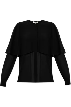Chloé Bluser & Skjorter, Dame, Sort, S, Tyl, Cape Detail Sheer Silk Blouse