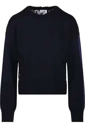 NUDE Strik, Dame, Sort, M, Uld, Blå/sort Crew Neck Sweater