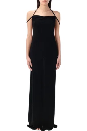 Marine Serre Kjole, Dame, Sort, S, Sort Draped Jersey Lang Kjole