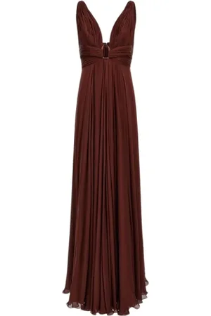 Roberto Cavalli Kjole, Dame, Brun, XS, Elegant Mørkebrun Lang Kjole