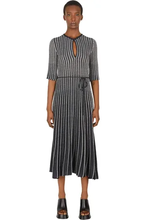 Stella McCartney Kjole, Dame, Sort, 2XS, Metallic Stripe Pleats Dress