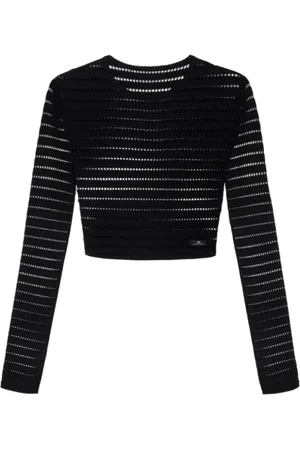 Elisabetta Franchi Strik, Dame, Sort, M, Polyester, Sort Sweater med Lange Ærmer