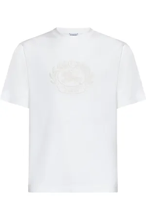 Burberry Top, Herre, Hvid, S, Bomuld, Logo Broderet Crewneck T-shirt