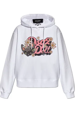 Dsquared2 Sweathshirts & Hoodies, Dame, Hvid, S, Bomuld, Trykt hættetrøje