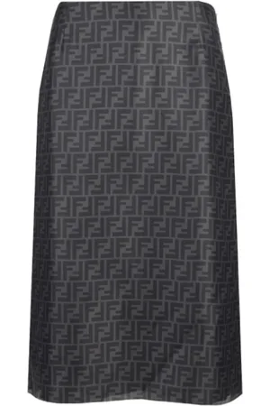 Fendi Nederdel, Dame, Sort, M, Silke Monogram Midi Nederdel