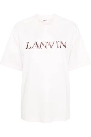 Lanvin Top, Dame, Lyserød, M, Bomuld, T-shirt med logoplaster