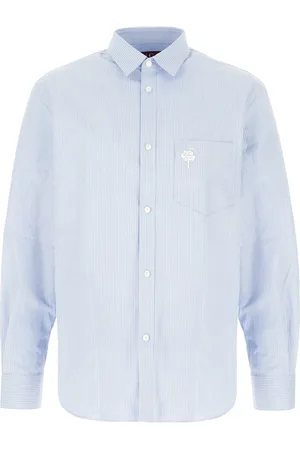 Gucci Skjorte, Herre, Blå, L, Bomuld, Logo Broderet Stribet Skjorte