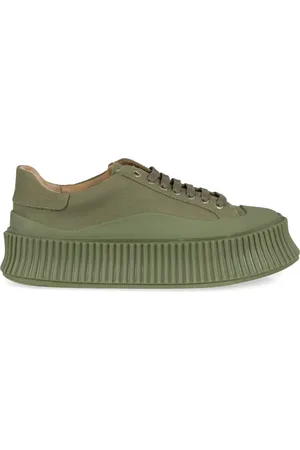 Jil Sander Sko, Dame, Grøn, 38 EU, Canvas platform sneakers med kontrastfarvet foring