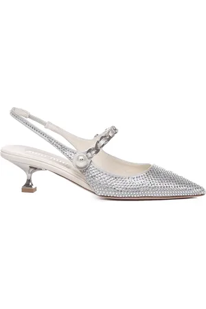 Miu Miu Sko, Dame, Grå, 37 EU, Silk Blend Slingback Med Applikationer