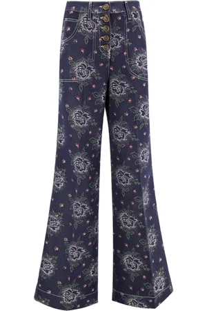 Etro Jeans, Dame, Blå, W28, Bomuld, Floral Jacquard Flared Jeans