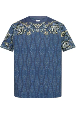 Etro Top, Herre, Blå, 2XL, Bomuld, Paisley Print Crewneck T-shirt