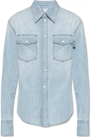 Bottega Veneta Skjorte, Herre, Blå, M, Denim, Bleget Lyse Denim Skjorte