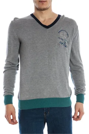 La Martina Strik, Herre, Grå, M, Uld, V-hals Striktrøje Pullover