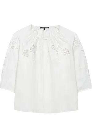 Luisa Cerano Bluser & Skjorter, Dame, Hvid, L, Bomuld, Broderet Tunika Bluse V-Hals