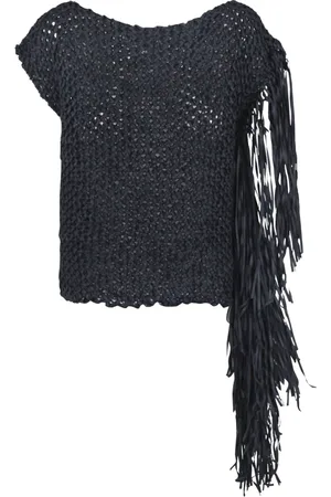 LIVIANA CONTI Bluser & Skjorter, Dame, Sort, L, Uld, Crochet Fringe Top
