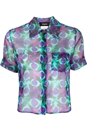 Dsquared2 Skjorte, Dame, Flerfarvet, S, Polyester, Abstrakt blomsterprint kortærmet skjorte