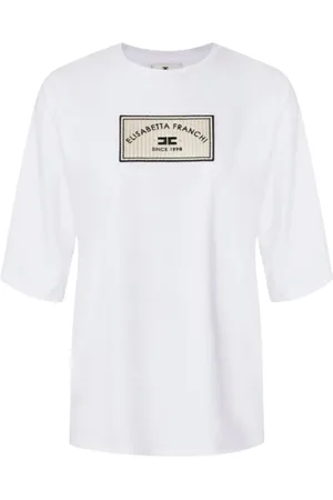 Elisabetta Franchi Top, Dame, Hvid, M, Bomuld, Logo Print Bomulds T-shirt