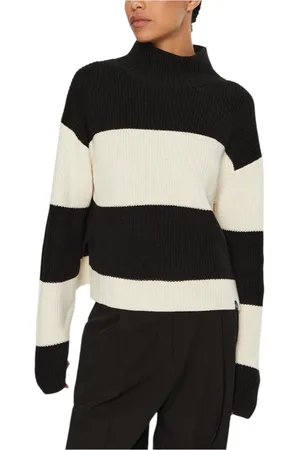 Calvin Klein Strik, Dame, Sort, XS, Bomuld, Stribet Turtleneck Strik