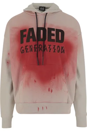 44 Label Group Sweathshirts & Hoodies, Herre, Flerfarvet, L, Bomuld, Rød bomuldshættetrøje med falmet Gen-print