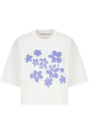 Marni Top, Dame, Hvid, 2XS, Bomuld, Hvid Jersey T-shirt med Print og Boxy Pasform