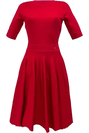 Carolina Herrera Kjole, Dame, Rød, S, Rød Jacquard Kjole med Figursyet Overdel