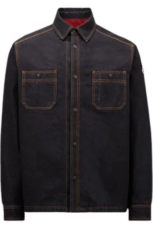 Moncler Skjorte, Herre, Blå, S, Denim, Mørkeblå denimskjorte med regntøjsforing