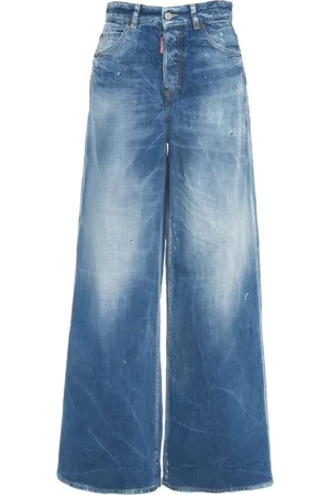 Dsquared2 Jeans, Dame, Blå, 2XS, Bomuld, Wide Leg Distressed Jeans