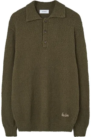 Les Deux Strik, Herre, Grøn, L, Uld, Grøn Jersey Sweater med Knapper