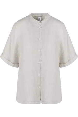 Bomboogie Bluser & Skjorter, Dame, Hvid, XS, Linned, Linen Koreansk Skjorte