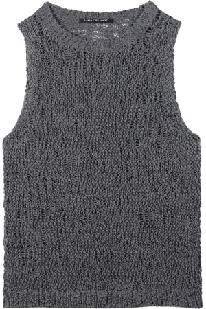 Luisa Cerano Top, Dame, Grå, L, Bomuld, Kortærmet Bouclé Top