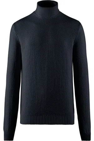 Bomboogie Strik, Herre, Blå, XL, Bomuld, Varm Tricot Turtleneck Sweater