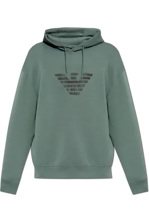 Emporio Armani Sweathshirts & Hoodies, Herre, Grøn, XL, Bomuld, Double-jersey hættetrøje med stribet fade-effekt broderi