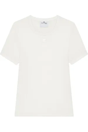 Courrèges Top, Dame, Hvid, S, Bomuld, Logo Patch Crew Neck T-shirt