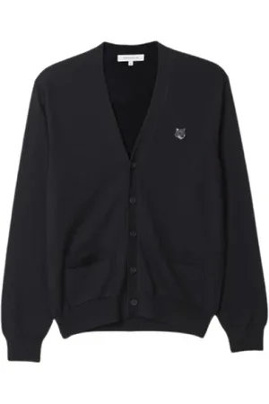 Maison Kitsuné Strik, Herre, Sort, M, Uld, Fox Head Patch Cardigan Sweater