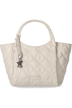 Emporio Armani Taske, Dame, Hvid, ONE SIZE, Uld, Quiltet Shoppingtaske med Aftagelig Rem