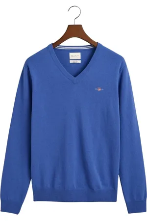 GANT Strik, Herre, Blå, 2XL, Uld, Ultrafin Lammeuld V-hals Pullover